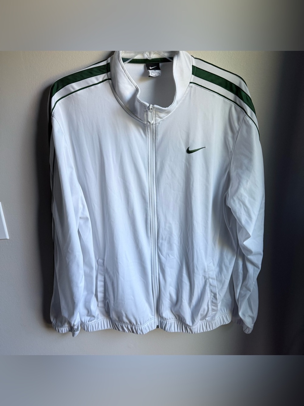 Nike Track Suit Jacket White with Green Stripes XL
